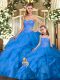 Wonderful Sweetheart Sleeveless Tulle 15 Quinceanera Dress Beading and Ruffles Lace Up