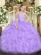 Sexy Beading and Ruffles 15 Quinceanera Dress Lavender Lace Up Sleeveless Floor Length