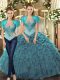 Discount Teal Ball Gowns Beading and Ruffles 15th Birthday Dress Lace Up Tulle Sleeveless Floor Length