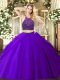Cute Floor Length Purple Sweet 16 Dress Halter Top Sleeveless Zipper