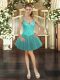 On Sale Beading Prom Evening Gown Turquoise Lace Up Sleeveless Mini Length