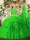 Green Sweet 16 Dresses Military Ball and Sweet 16 and Quinceanera with Ruffles Scoop Sleeveless Zipper