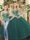 Dark Green Tulle Lace Up Ball Gown Prom Dress Sleeveless Floor Length Beading