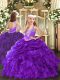 Beading and Ruffles and Pick Ups High School Pageant Dress Purple Lace Up Sleeveless Floor Length