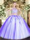 Flare Lavender Two Pieces Beading Sweet 16 Quinceanera Dress Zipper Tulle Sleeveless Floor Length