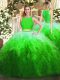 Green Ball Gowns Scoop Sleeveless Organza Floor Length Zipper Lace and Ruffles Sweet 16 Dress