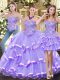 Free and Easy Organza Sleeveless Floor Length Sweet 16 Dresses and Appliques and Ruffled Layers
