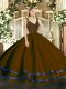 Exceptional Brown Organza Backless Sweet 16 Dress Sleeveless Floor Length Beading and Lace and Ruffled Layers