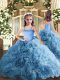 Floor Length Baby Blue Winning Pageant Gowns Straps Sleeveless Lace Up