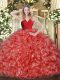 Red Ball Gowns V-neck Sleeveless Organza Floor Length Zipper Ruffles Sweet 16 Dress