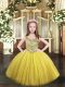 Elegant Gold Tulle Lace Up Scoop Sleeveless Floor Length Pageant Dress for Teens Beading