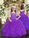 Exquisite Floor Length Purple Little Girls Pageant Gowns Tulle Sleeveless Beading and Ruffles
