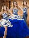 Dramatic Sleeveless Floor Length Embroidery Lace Up Sweet 16 Dress with Blue
