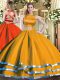 Orange Tulle Criss Cross 15th Birthday Dress Sleeveless Floor Length Ruching