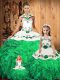 Colorful Green Tulle Lace Up Halter Top Sleeveless Floor Length Vestidos de Quinceanera Embroidery and Ruffles and Bowknot