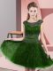 Chic Green Empire Scoop Sleeveless Tulle Knee Length Backless Beading Prom Evening Gown