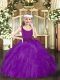 Best Floor Length Zipper Pageant Dress for Girls Purple for Party and Quinceanera with Beading