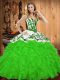 Custom Design Sweetheart Neckline Embroidery and Ruffles 15 Quinceanera Dress Sleeveless Lace Up