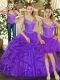 Designer Purple Sleeveless Beading and Ruffles Floor Length Sweet 16 Dress