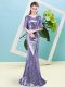 Hot Sale Lavender Mermaid Sequins Prom Gown Zipper Sequined Half Sleeves Floor Length