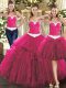 Elegant Tulle Sweetheart Sleeveless Lace Up Ruffles 15th Birthday Dress in Fuchsia