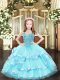 High Class Straps Sleeveless Lace Up Pageant Gowns Aqua Blue Organza