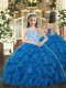 Glorious Beading and Ruffles High School Pageant Dress Blue Lace Up Sleeveless Floor Length