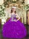 Purple Sleeveless Organza Lace Up Little Girls Pageant Dress for Party and Quinceanera