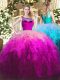 Fuchsia Quinceanera Gown Sweet 16 and Quinceanera with Beading and Ruffles Scoop Sleeveless Zipper