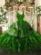 Artistic Green Zipper V-neck Beading and Appliques and Ruffles Quinceanera Dress Organza Sleeveless