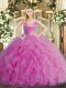 Lilac Ball Gowns Organza V-neck Sleeveless Ruffles Floor Length Zipper Quinceanera Dresses