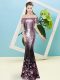 Pink Short Sleeves Sequined Zipper Prom Party Dress for Prom and Party