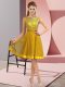 Luxurious Gold Sleeveless Appliques Knee Length Prom Dress