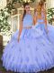 Free and Easy Light Blue Backless Sweet 16 Dresses Beading and Appliques and Ruffles Sleeveless Floor Length