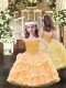 Orange Ball Gowns Organza Spaghetti Straps Sleeveless Beading and Ruffled Layers Floor Length Lace Up Little Girl Pageant Gowns