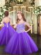 Custom Designed Lavender Sleeveless Floor Length Appliques Lace Up Little Girls Pageant Gowns