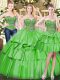 Green Sleeveless Floor Length Beading and Ruffled Layers Lace Up Sweet 16 Dresses