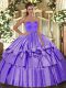Fine Lavender Sweetheart Lace Up Beading and Ruffled Layers 15 Quinceanera Dress Sleeveless