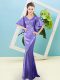 Extravagant Lavender Zipper Prom Evening Gown Sequins Half Sleeves Floor Length