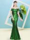 Graceful Green Mermaid Sequined Off The Shoulder Short Sleeves Sequins Floor Length Zipper Prom Gown
