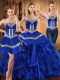 Floor Length Lace Up Sweet 16 Dress Royal Blue for Military Ball and Sweet 16 and Quinceanera with Embroidery and Ruffles