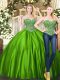 Captivating Sleeveless Tulle Floor Length Lace Up 15th Birthday Dress in Green with Beading