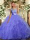 Adorable Lavender Backless Quinceanera Gown Ruffles Sleeveless Floor Length