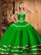 Organza Sweetheart Sleeveless Lace Up Embroidery 15th Birthday Dress in Green