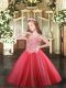 Coral Red Tulle Lace Up Pageant Dress for Girls Sleeveless Floor Length Appliques