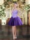 Noble Purple Ball Gowns Appliques Lace Up Tulle Sleeveless Mini Length