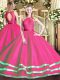 Scoop Sleeveless Sweet 16 Dress Floor Length Lace Hot Pink Tulle