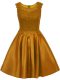 Romantic Brown Satin Zipper Bridesmaids Dress Sleeveless Mini Length Lace