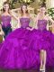 Floor Length Lace Up Sweet 16 Dress Fuchsia for Military Ball and Sweet 16 and Quinceanera with Beading and Ruffles