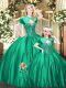 Green Sleeveless Organza Lace Up Sweet 16 Dress for Military Ball and Sweet 16 and Quinceanera